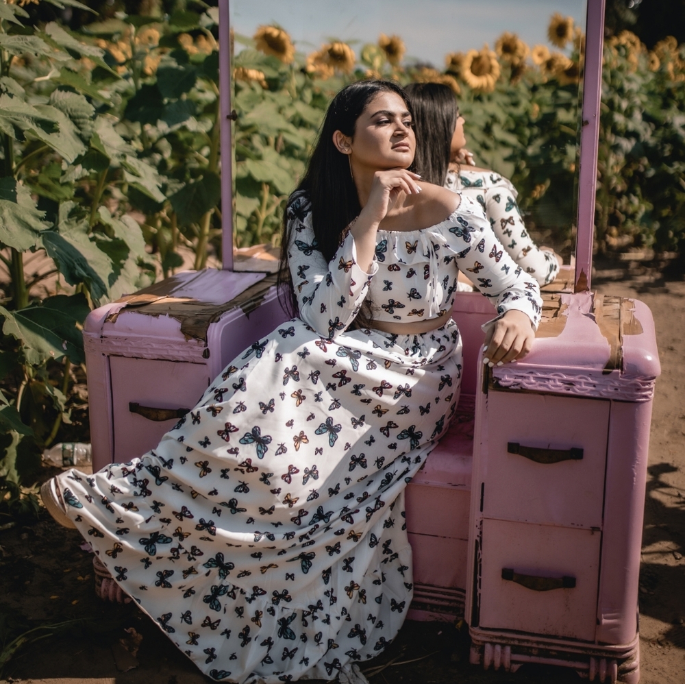 Butterfly Crop Top with Long Skirt/ Maxi Dress